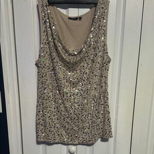 Sequin Embellished Tan Sleeveless Top